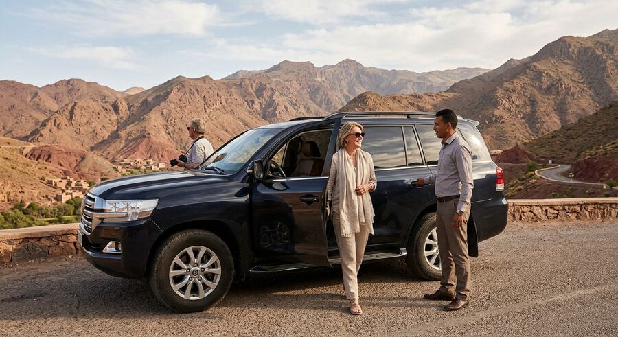 Private 4x4 with driver on an Atlas Mountains road