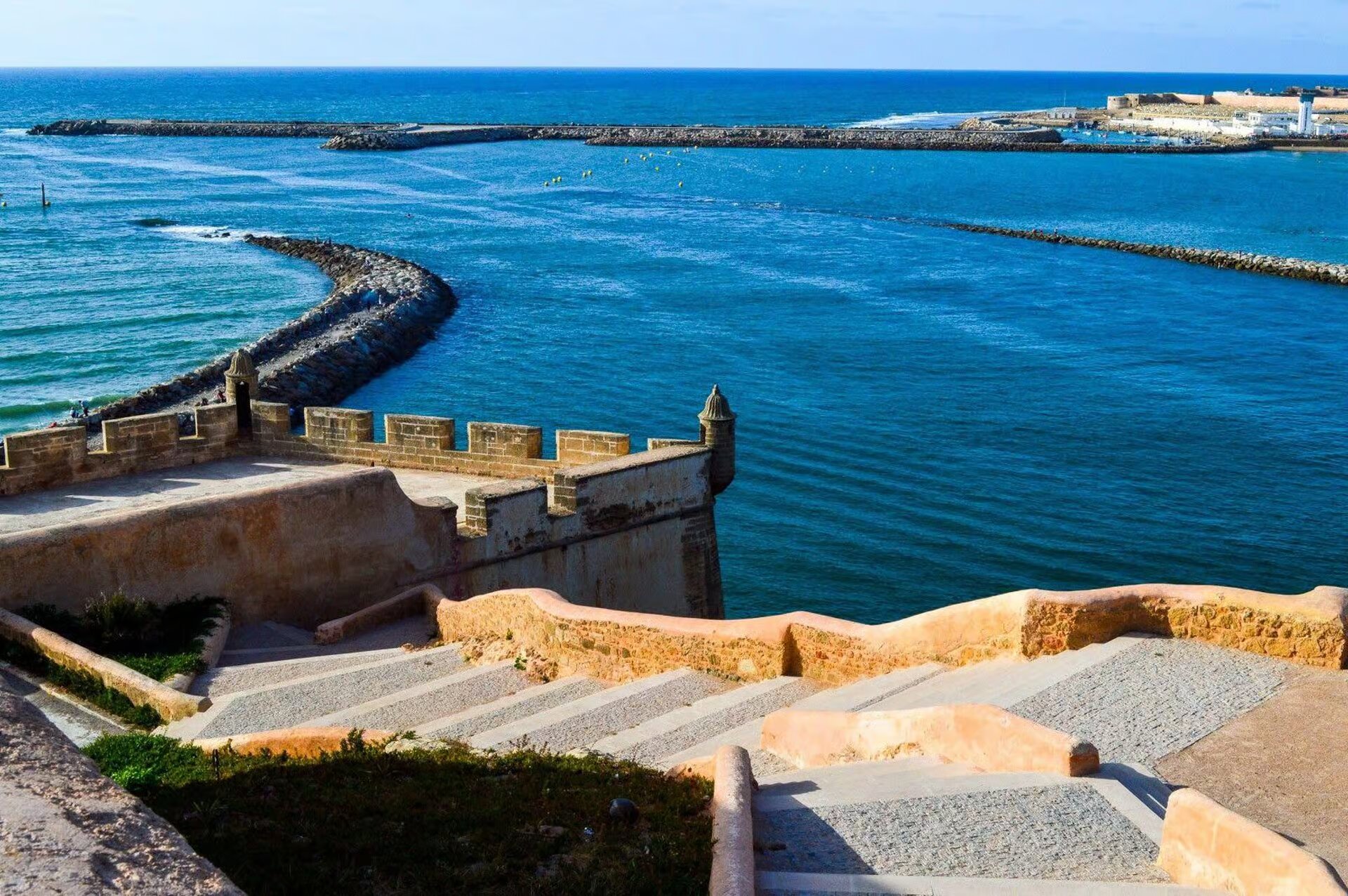 Ramparts of the Kasbah of the Udayas overlooking the Atlantic Ocean and the Bouregreg estuary
